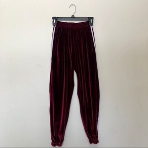 Deep Red Velvet Striped Pants